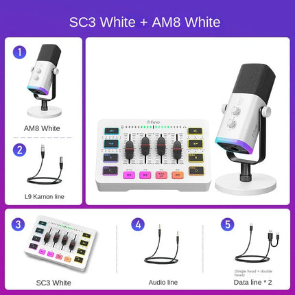 Equipo de transmisión en vivo de juegos Fifine SC3, conjunto completo, tarjeta de sonido externa USB, micrófono, karaoke de escritorio - tugranalmacen.com