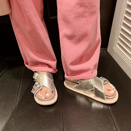 Sandalias de cuero marrón para mujer, cómodas para verano