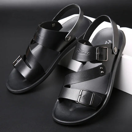 Sandalias de Cuero Negro con Hebillas de Estilo Gladiador f.seo - tugranalmacen.com