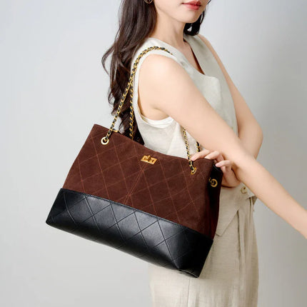 Chain shoulder crossbody leather tote bag suede handbag - tugranalmacen.com