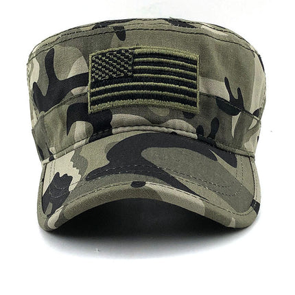 Gorra militar plana de algodón desgastada