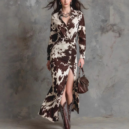 Long sleeved button irregular long skirt dress shirt skirt - tugranalmacen.com