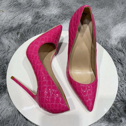 Zapatos de tacón de aguja efecto cocodrilo color fucsia estilo elegante de tugranalmacen.com