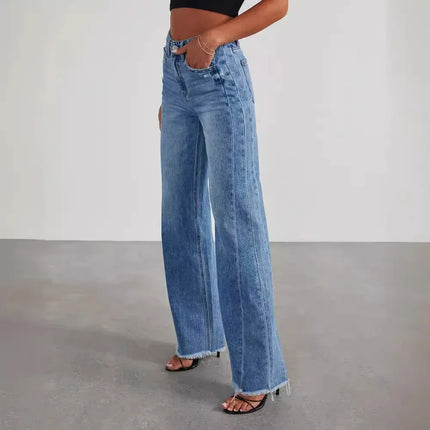 Jeans Wide Leg mujer-Vaqueros tiro medio bajos deshilachados