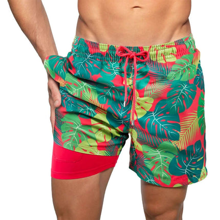 Bañador de doble capa para hombre, pantalones de playa