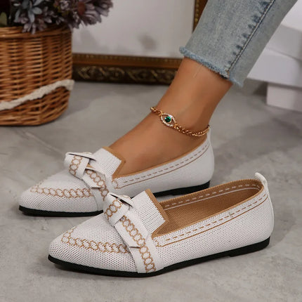 Mocasines sencillos y frescos de suela plana para mujer en blanco, tejido trenzado, estilo casual