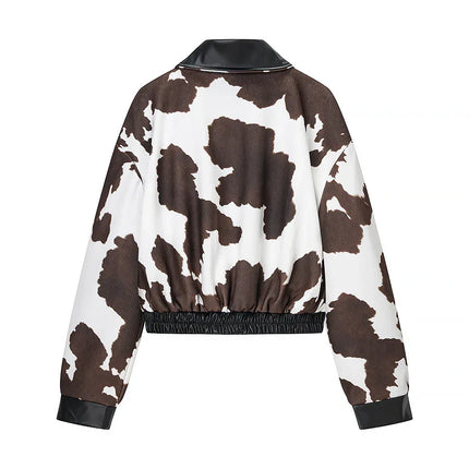 Chaqueta Estampado Vaca Mujer - Cuero Sintético con Cremallera