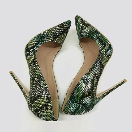 Zapatos de tacón alto, estampado pitón verde, estilo elegante, material sintético, Zapatos de tacón con relieve estampado de 