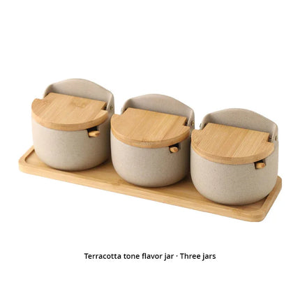 Tarro de cerámica japonesa con tapa de bambú y madera para condimentos - tugranalmacen.com