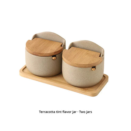 Tarro de cerámica japonesa con tapa de bambú y madera para condimentos - tugranalmacen.com