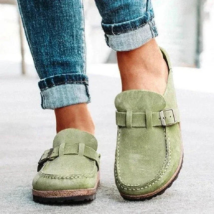Mocasines de ante vegano verde con hebilla, estilo casual, para hombre