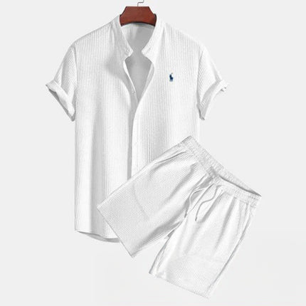 Conjunto casual de verano para hombre con camisa de manga corta y shorts de seda helada