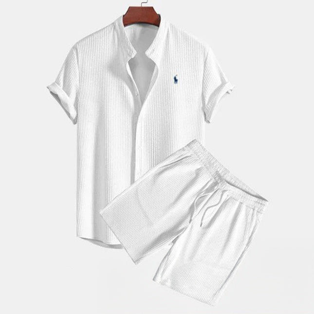 Conjunto casual de verano para hombre con camisa de manga corta y shorts de seda helada
