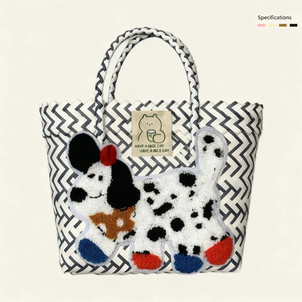 Large capacity sausage dog hand woven cabbage basket rattan woven handbag office miscellaneous carry bag picnic women's bag - tugranalmacen.com