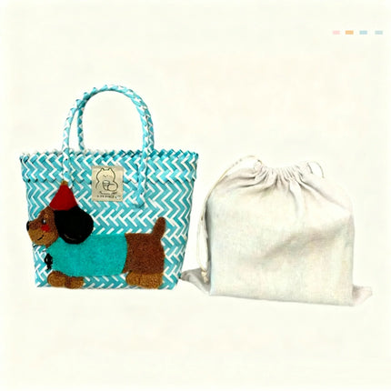 Large capacity sausage dog hand woven cabbage basket rattan woven handbag office miscellaneous carry bag picnic women's bag - tugranalmacen.com