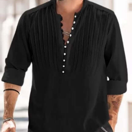 Camisa casual de hombre de algodón y lino sin cuello