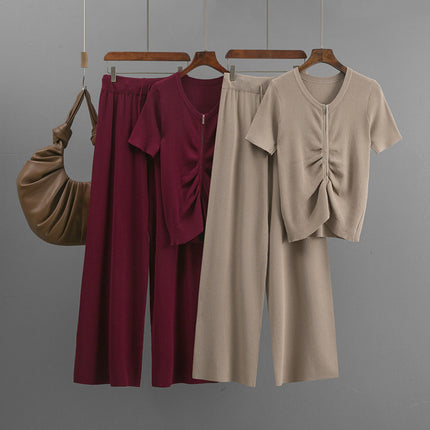 Conjunto casual de top y pantalones anchos para mujer