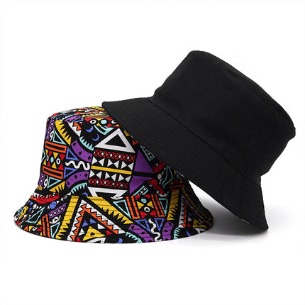 Sombrero bucket estampado étnico estilo japonés con diseño colorido y moderno.