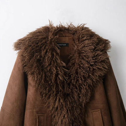 Chaqueta de Piel Sintetica Mujer con Cuello de Pelo - Abrigo Elegante