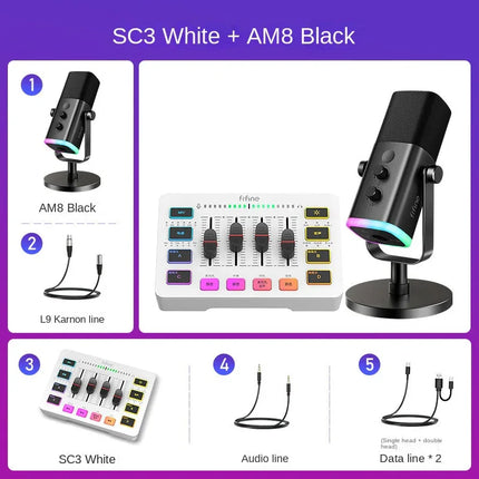 Equipo de transmisión en vivo de juegos Fifine SC3, conjunto completo, tarjeta de sonido externa USB, micrófono, karaoke de escritorio - tugranalmacen.com
