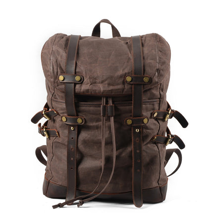 Mochila de lona impermeable para hombre con compartimentos múltiples