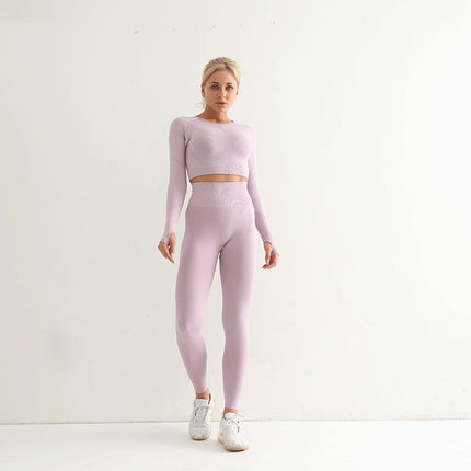 Traje de yoga sin costuras, top y leggins deportivos de mujer