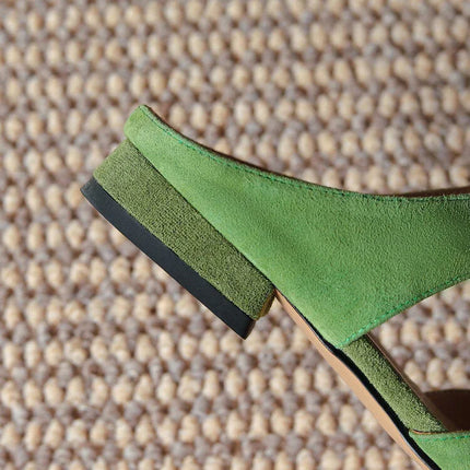 Chanclas planas retro sencillas de versión Müller verdes de ante estilo casual