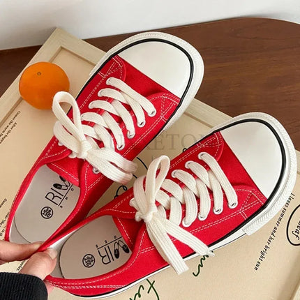 Zapatos de lona informales de verano, rojos, con cordones blancos, estilo casual