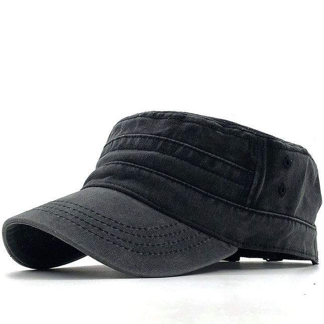 Gorra militar plana de algodón y color sólido