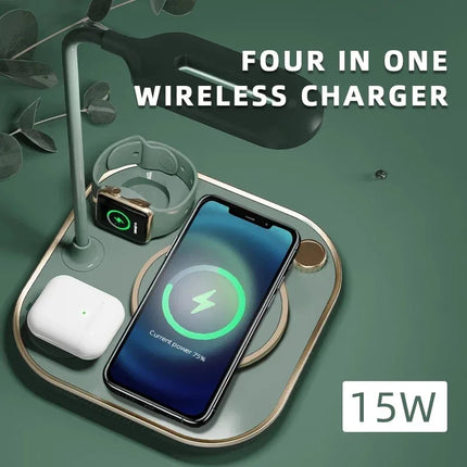 15w Fast 3 In 1 Wireless Charging for IPhone Phone Watch Earphone Modern Led Office Desk Lamp Wireless Charger Lamp - tugranalmacen.com