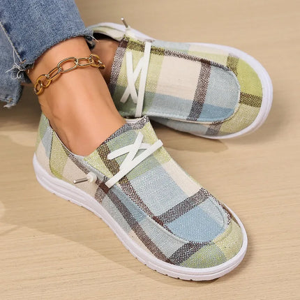 Zapatos planos sin cordones a cuadros multicolor de tela con punta redonda