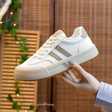 Zapatillas AbaFu suela gruesa, color crema, tela y cuero sintético, estilo casual deportivo