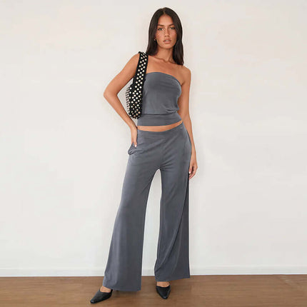 Conjunto de pantalón recto de cintura alta y top sin espalda