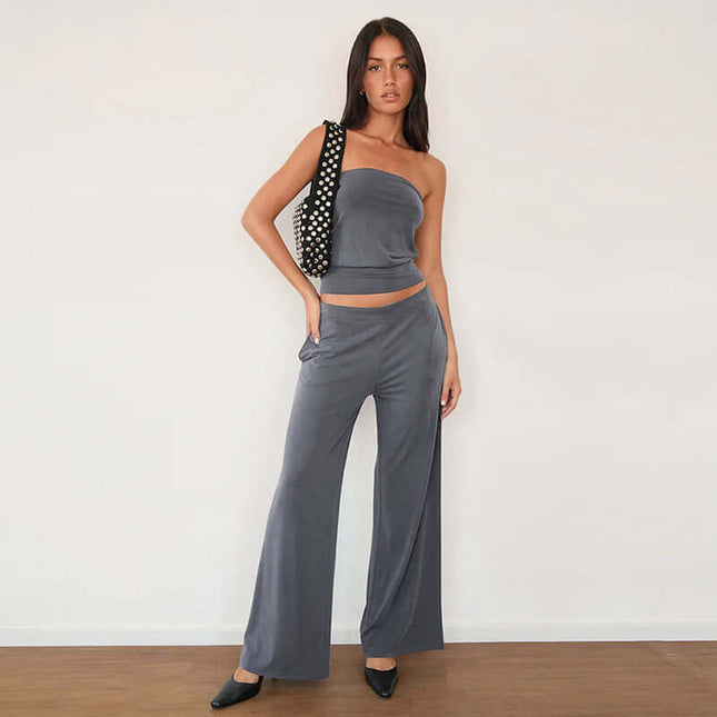 Conjunto de pantalón recto de cintura alta y top sin espalda