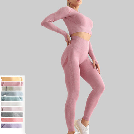 Traje de yoga sin costuras, top y leggins deportivos de mujer