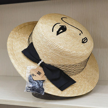 Sombrero de verano vintage con lazo de encaje y ala ancha