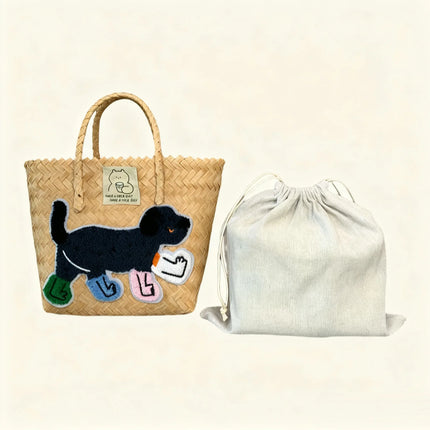 Large capacity sausage dog hand woven cabbage basket rattan woven handbag office miscellaneous carry bag picnic women's bag - tugranalmacen.com