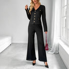 Conjunto Elegante de Dos Piezas-Chaqueta y Pantalón Acanalado Negro