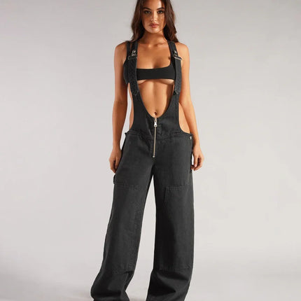 Peto Vaquero de Mujer con Espalda Descubierta -Estilo Urbano y Casual Negro