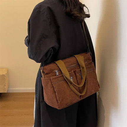 Bolso de Mujer Casual de Pana de Estilo Vintage y Gran Capacidad en color marron