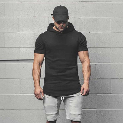 Sudadera de manga corta con capucha para hombre – color negro