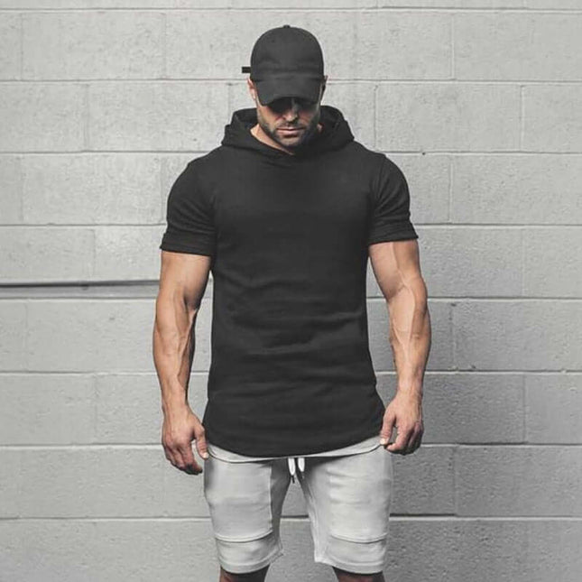 Sudadera de manga corta con capucha para hombre – color negro