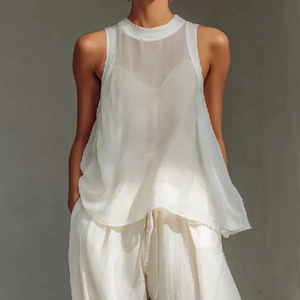 Conjunto de top y pantalones anchos con cordón para mujer