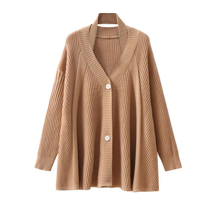 Cárdigan de punto de cuello alto para mujer  color camel