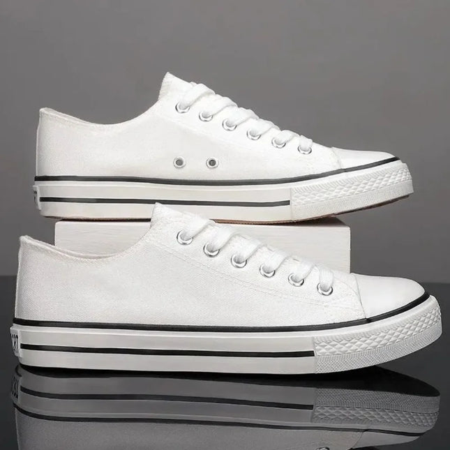 Zapatillas Stann blancas de lona con cordones y punta redonda estilo casual