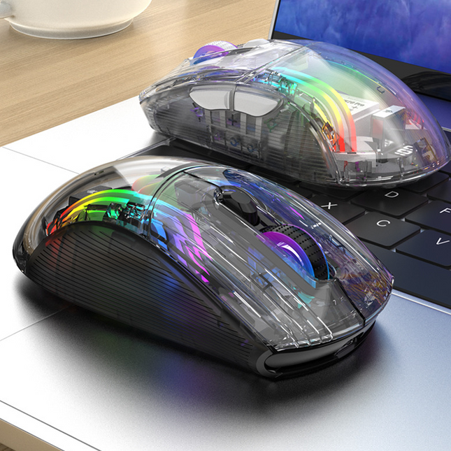 Ratón gaming Bluetooth transparente con cargador para portátiles