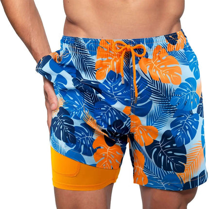 Bañador de doble capa para hombre, pantalones de playa