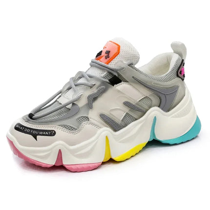 Zapatillas de deporte vulcanizadas de mujer color arcoíris con suela gruesa y detalles de malla