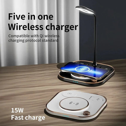 15w Fast 3 In 1 Wireless Charging for IPhone Phone Watch Earphone Modern Led Office Desk Lamp Wireless Charger Lamp - tugranalmacen.com