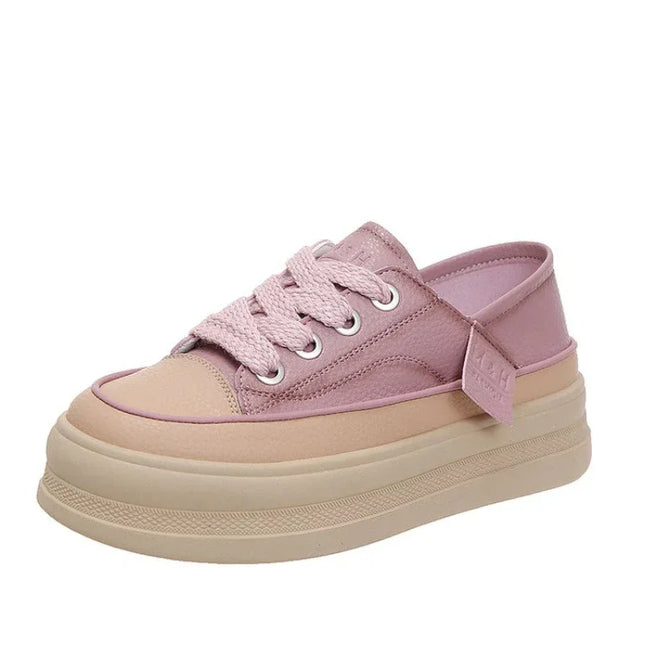 Zapatillas M&H de suela gruesa, color rosa, material textil, estilo casual